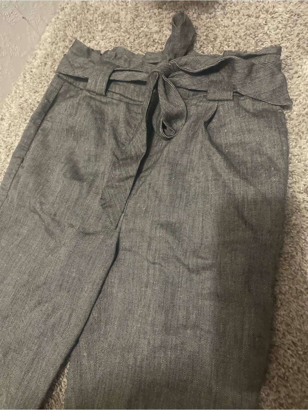 Express Gray Cropped Paperbag Waist Pants